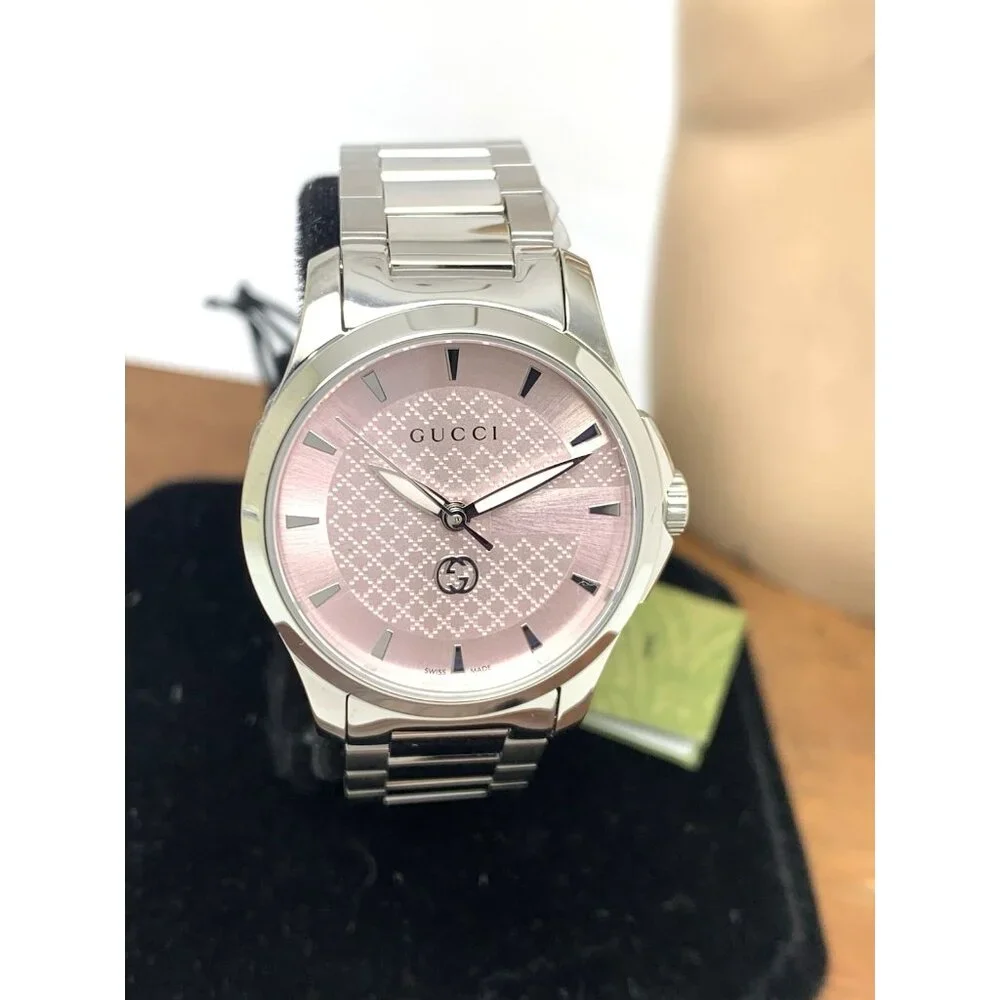 Gucci Women's Watch YA1265047 G-Timeless Swiss Quartz Pink Dial Steel 27mm
